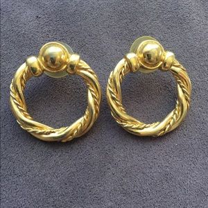 Vintage gold tone braided hoop post earrings
